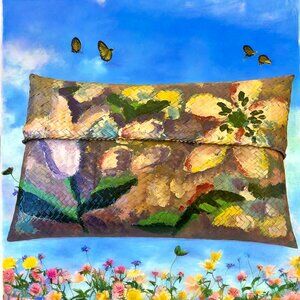 Vintage Woven Raffia Straw Clutch Envelope Purse Handbag Multicolor with LID